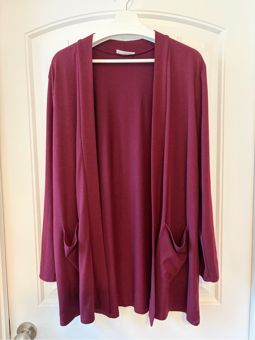 Chic Soul Open-Front Flowy Cardigan with Pockets, Burgundy